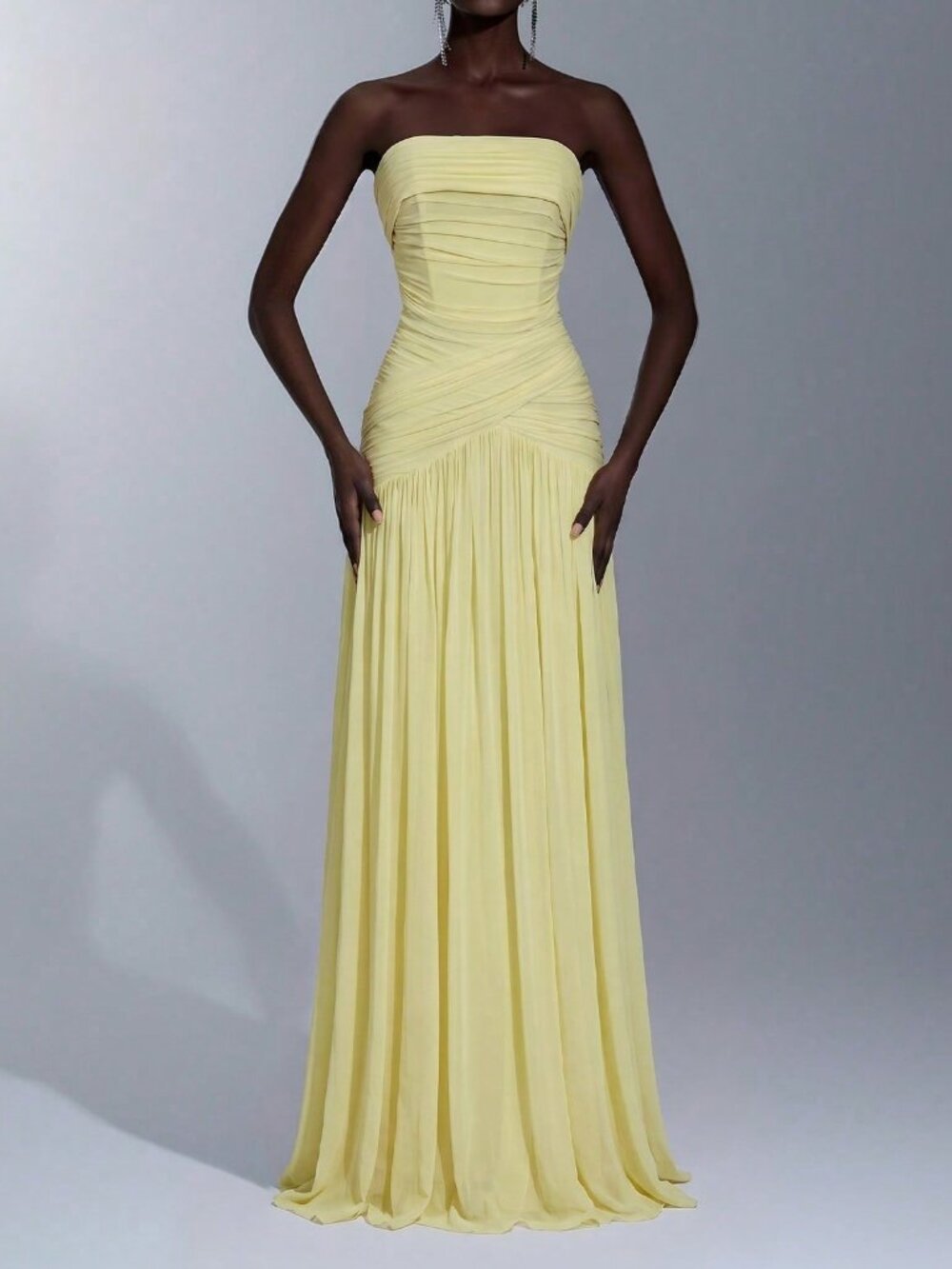 Yellow Elegant Formal Women's Maxi Wedding Dress with Ruched Waist Mermaid Hem